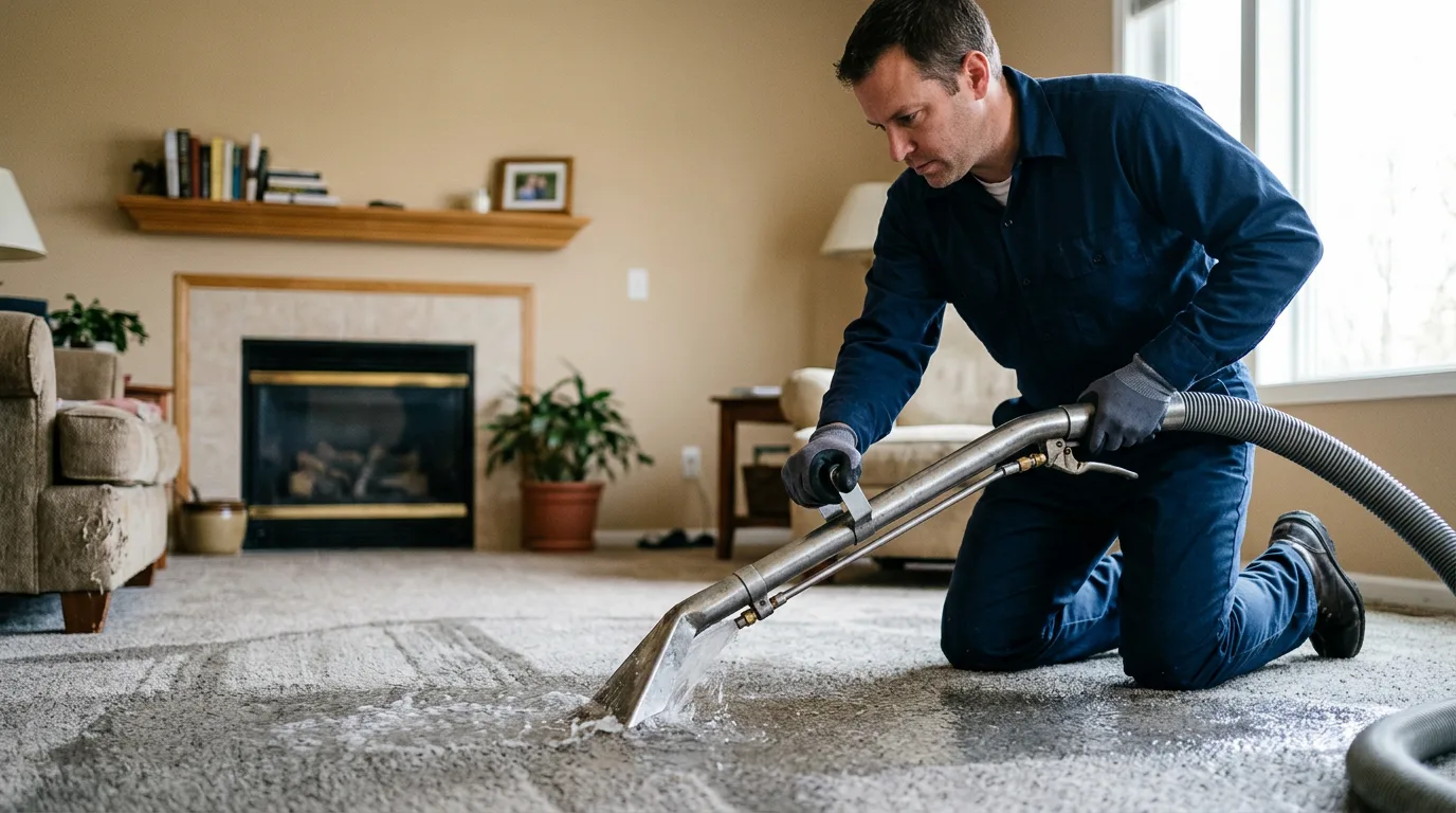 Water damage restoration technician working near Combs, AR